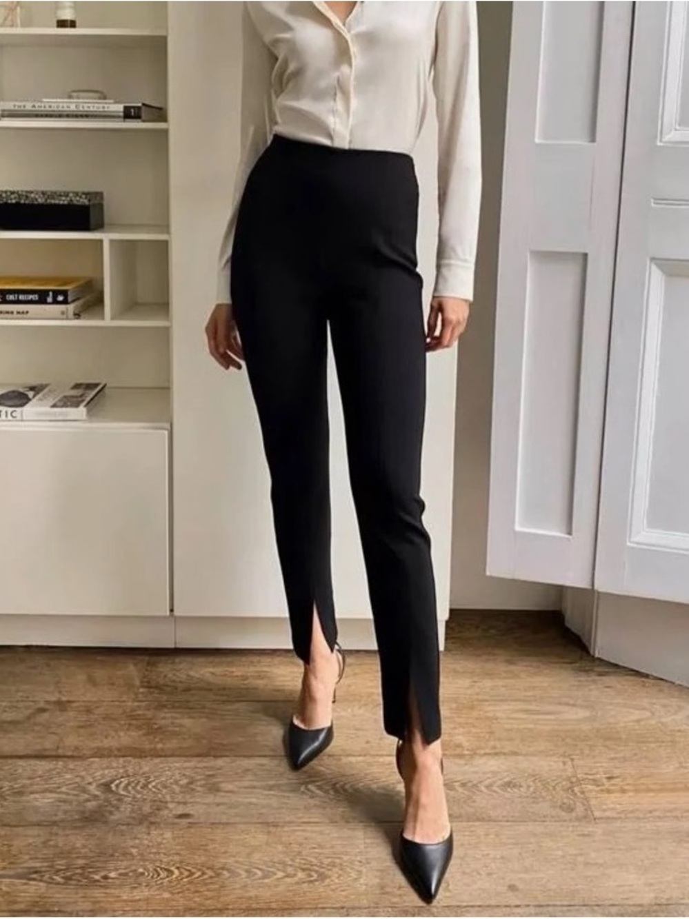 NEW ARITZIA Babaton Jotham Pant Black High-Waist Slim Ankle Front Slit Notch 6